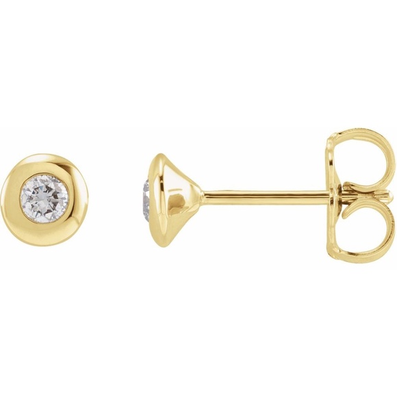 14K Yellow Gold 1/5 CTW Natural Diamond Domed Bezel-Set Solitaire Earrings - Picture 1 of 3